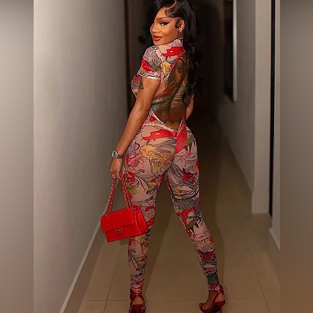 Floral Print Jumpsuit - Multicolor